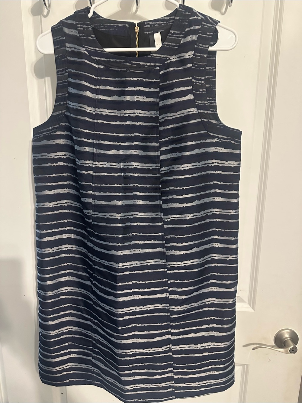 Kensie Navy and White Striped Sleeveless Shift Dress